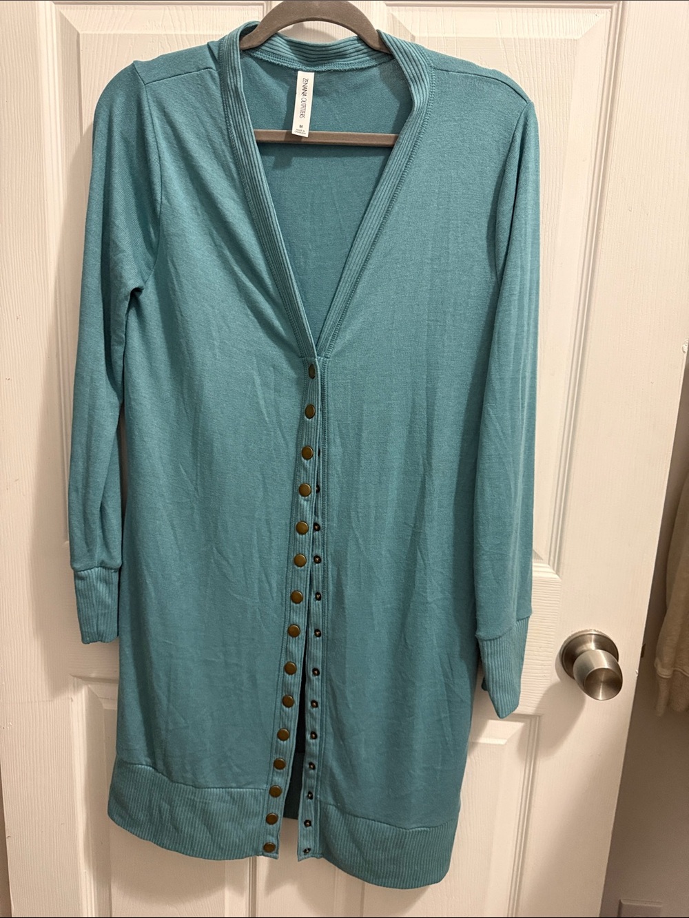 Zenana Outfitters Teal Button-Front Long Cardigan